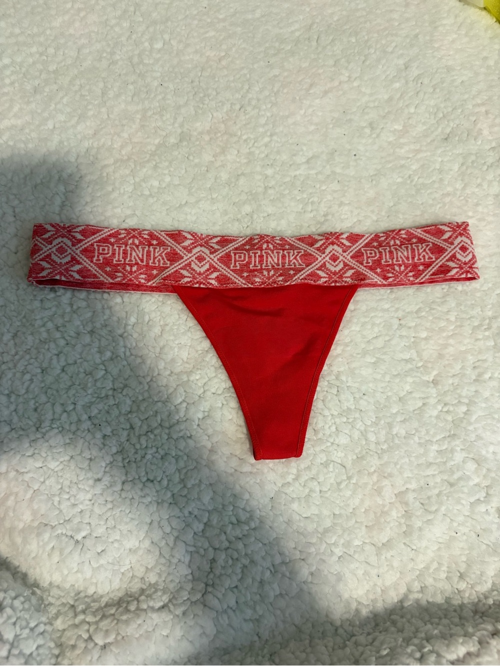 PINK Victoria's Secret Red Thong with Branded Waistband